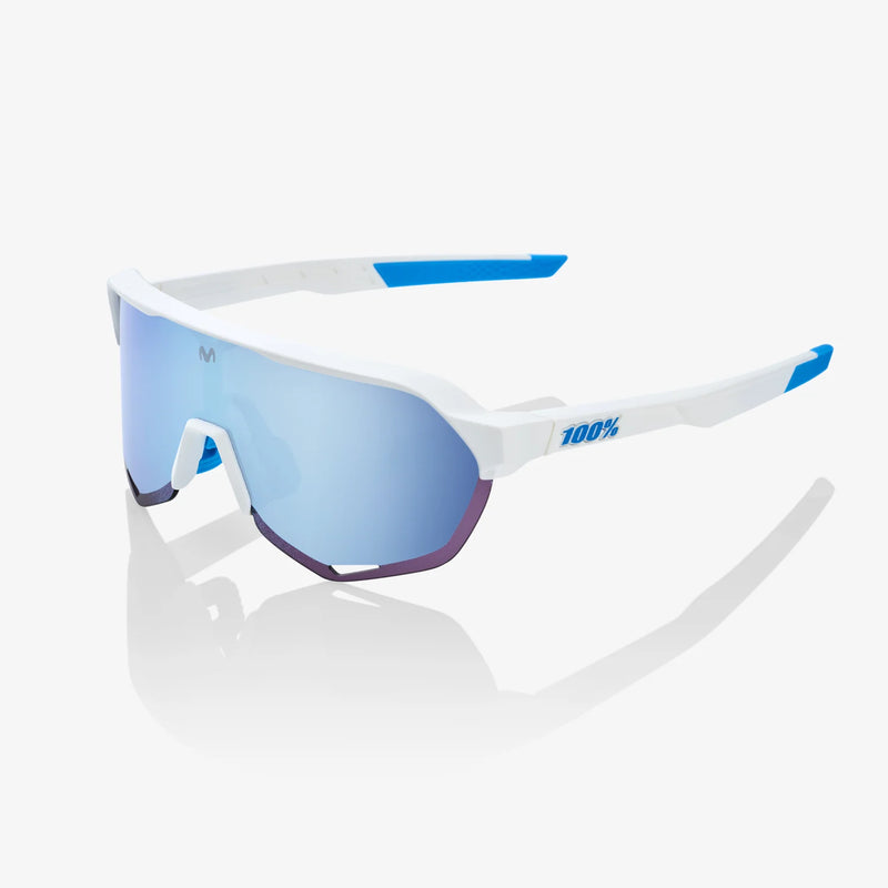 100 Percent Sunglasses - S2 - SE Movistar Team White - HiPER® Blue Multilayer Mirror Lens - Smash It Sports