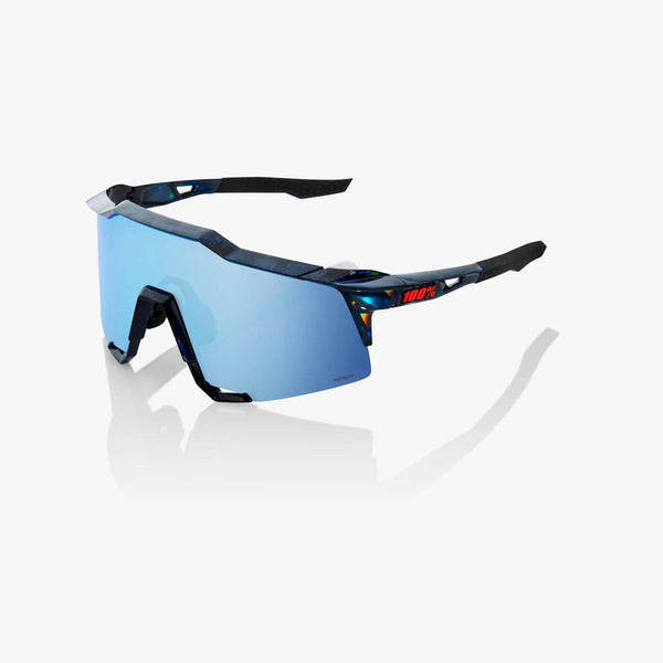 100 Percent Sunglasses - SPEEDCRAFT - Black Holographic - HiPER Blue Multilayer Mirror Lens - Smash It Sports