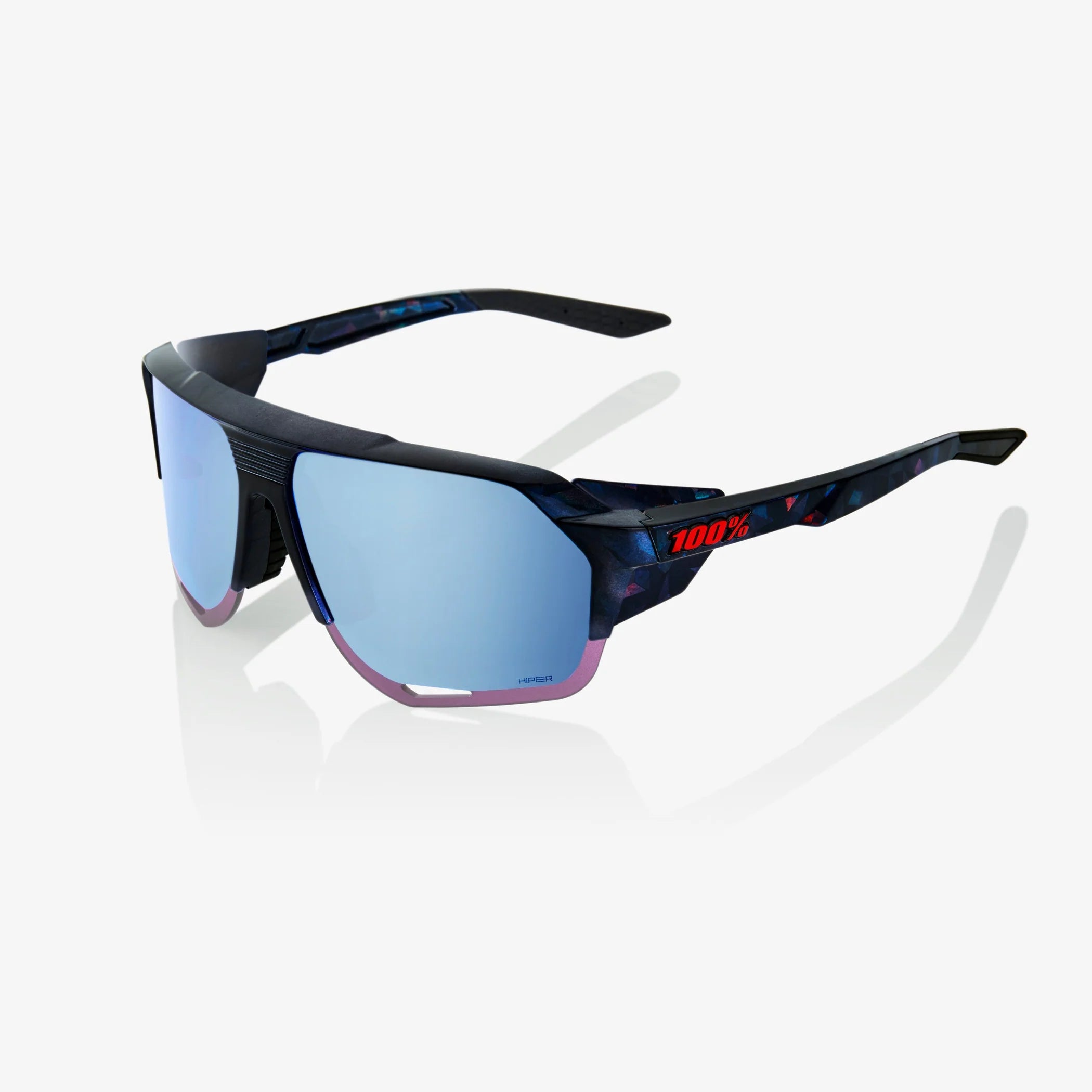 100 Percent Sunglasses - Norvik - Black Holographic - HiPER Blue Multilayer Mirror Lens