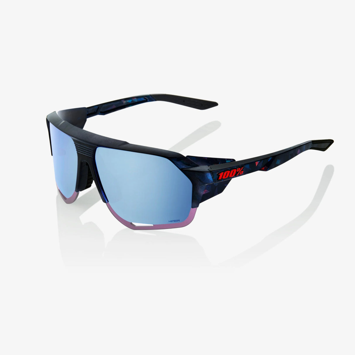100 Percent Sunglasses - Norvik - Black Holographic - HiPER Blue Multilayer Mirror Lens