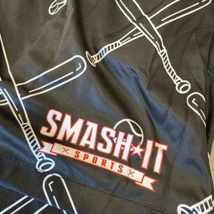 Smash It Sports Mesh Shorts - Bats and Balls (Black/White) – Barrel View | Smash It Sports | ash