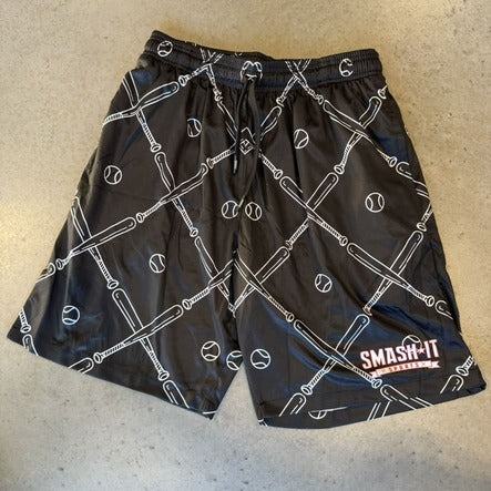 Smash It Sports Mesh Shorts - Bats and Balls (Black/White) – Barrel View | Smash It Sports | ash