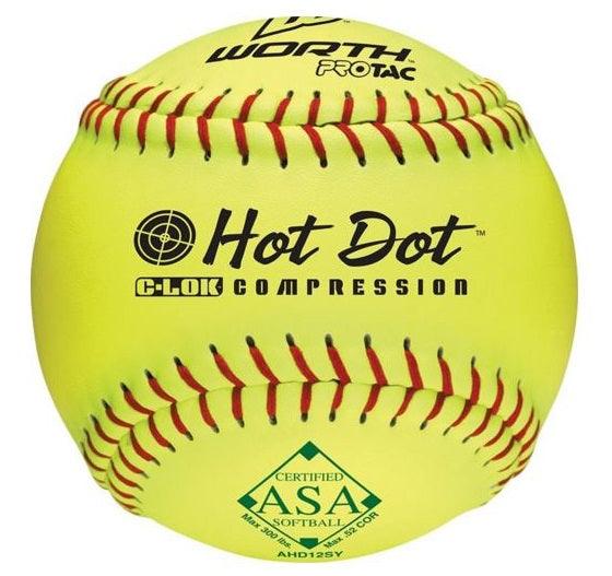 Worth 12" ASA Hot Dot 52/300 Slowpitch Softballs AHD12SY