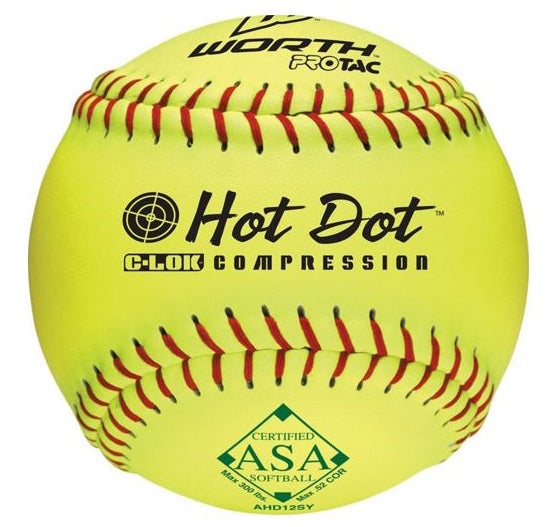 Worth 12" ASA Hot Dot 52/300 Slowpitch Softballs AHD12SY - Smash It Sports