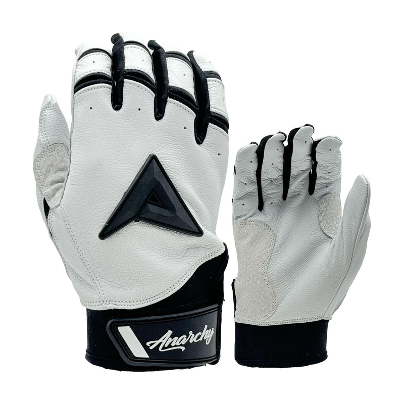 Anarchy Grindstone Short Cuff Batting Glove - White/Black - Smash It Sports