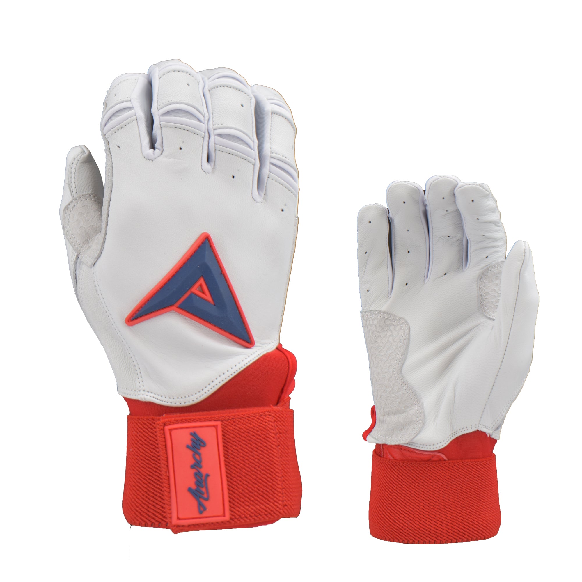 Anarchy Grindstone Long Cuff Batting Glove - Whiteout - Red/Navy