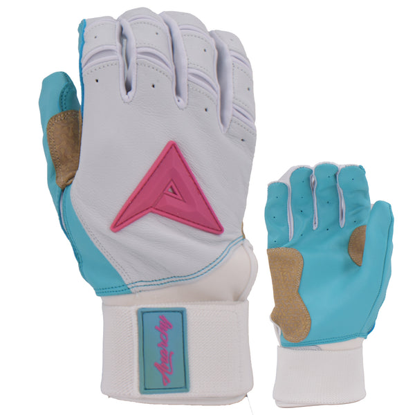 Anarchy Grindstone Long Cuff Batting Glove - White/Carolina/Pink