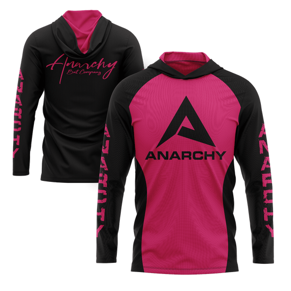 Anarchy Hooded Long Sleeve Tee - Hot Pink/Black