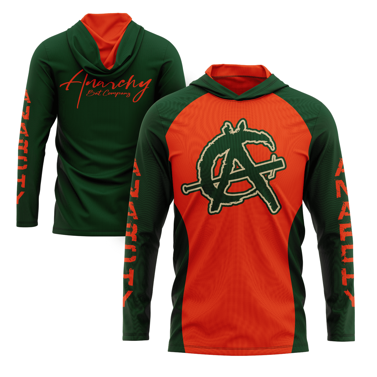 Anarchy Hooded Long Sleeve Tee - Orange/Dark Green