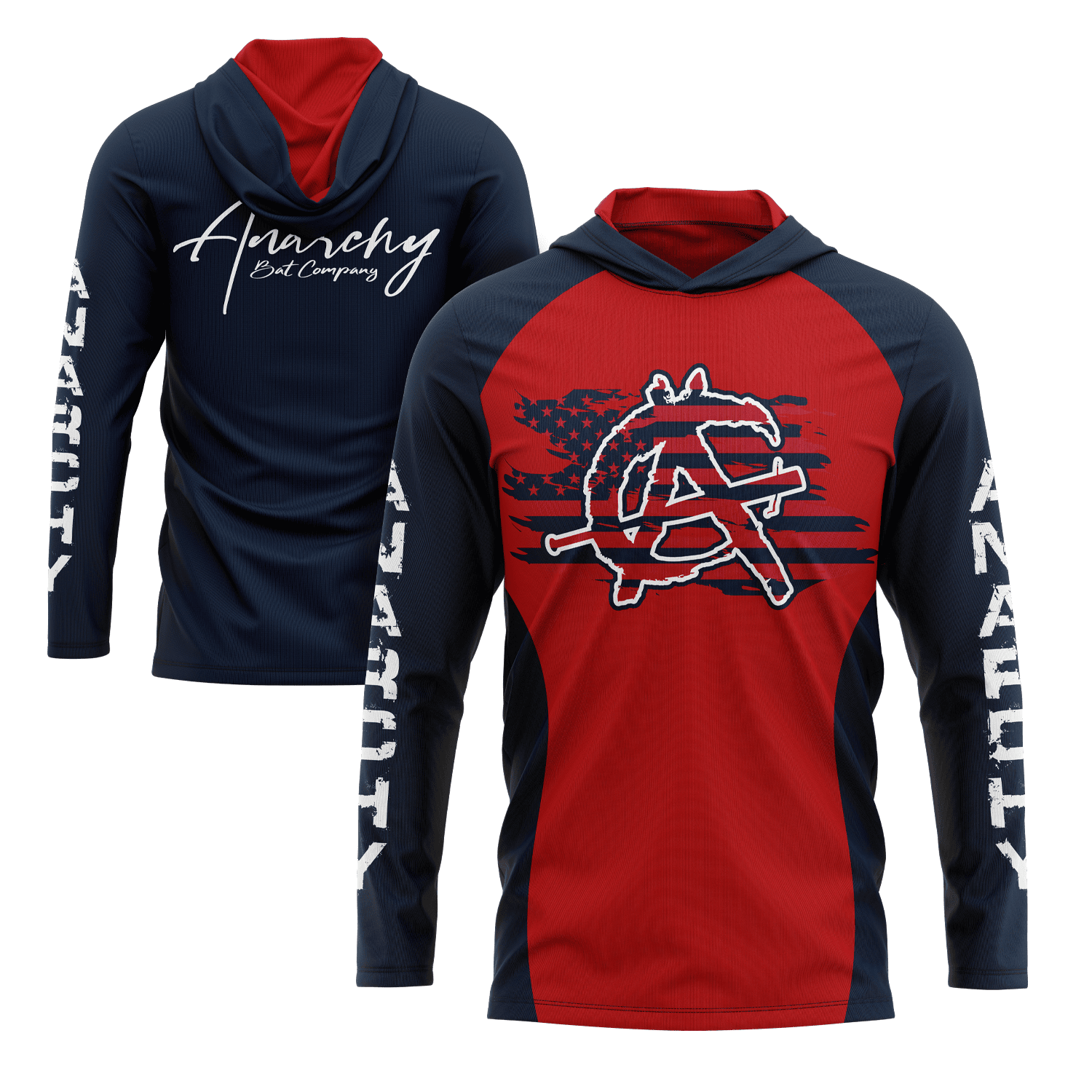 Anarchy Hooded Long Sleeve Tee - Red/Navy