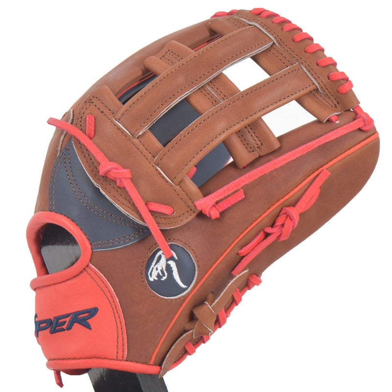 Viper Japanese Kip Leather Slowpitch Softball Fielding Glove Carmel/Navy/Red - Smash It Sports