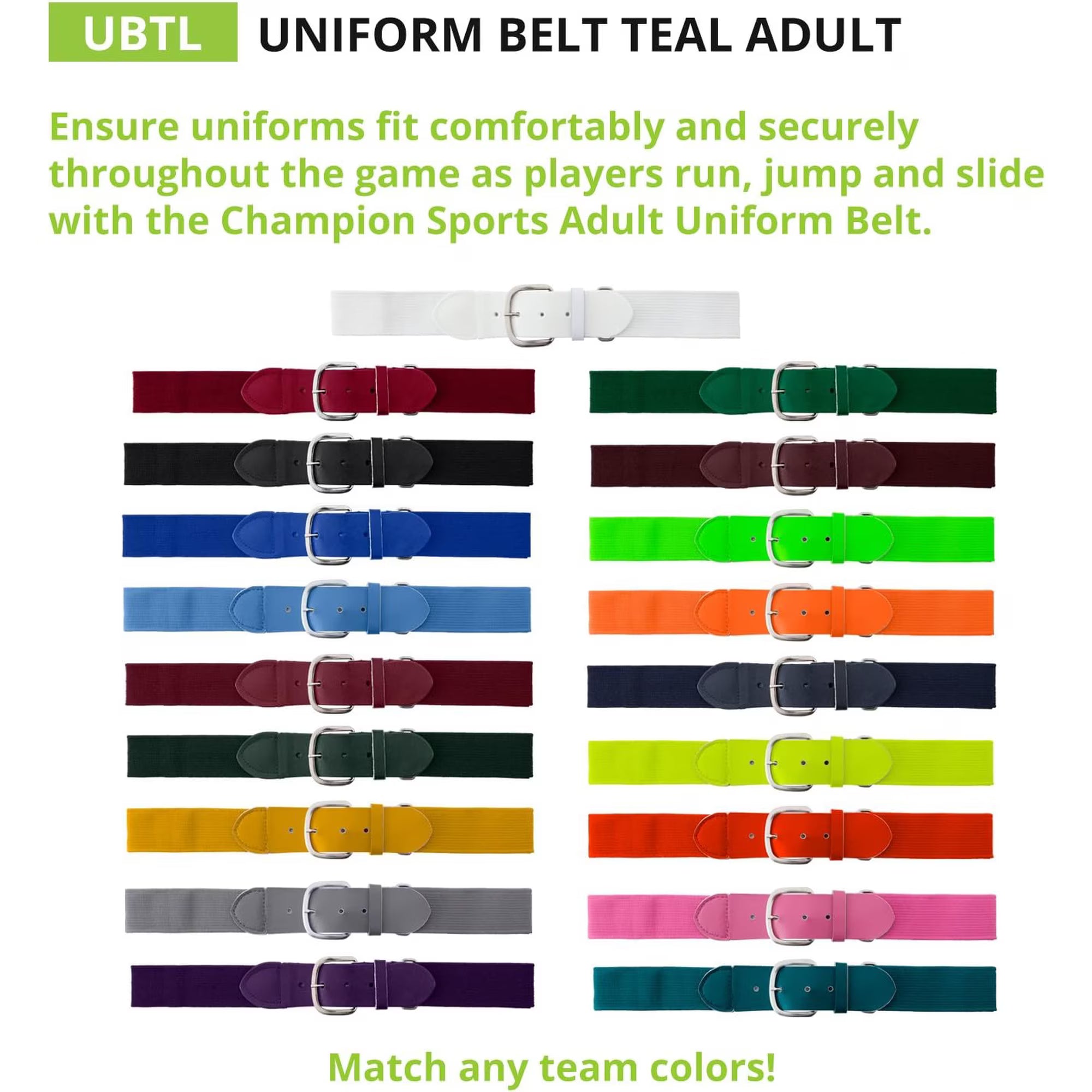 Champion Sports Baseball/Softball Uniform Belt - Adult/Youth (Multiple Colors) - product photo 2 of 24