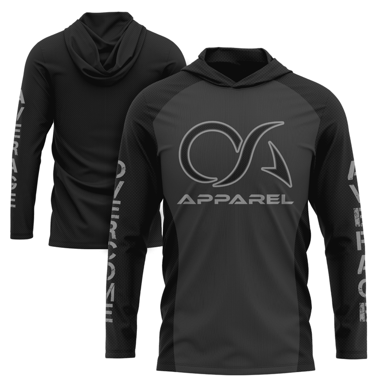 Overcome Average Hooded Long Sleeve Tee - Charcoal/Black Carbon Fiber - Smash It Sports