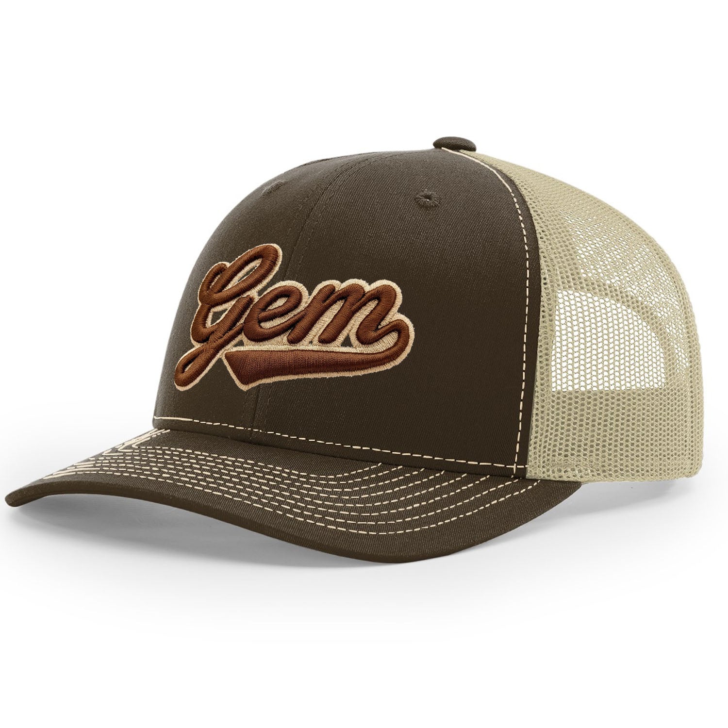 Gem Gloves R112 Trucker Hat - Brown/Khaki Script