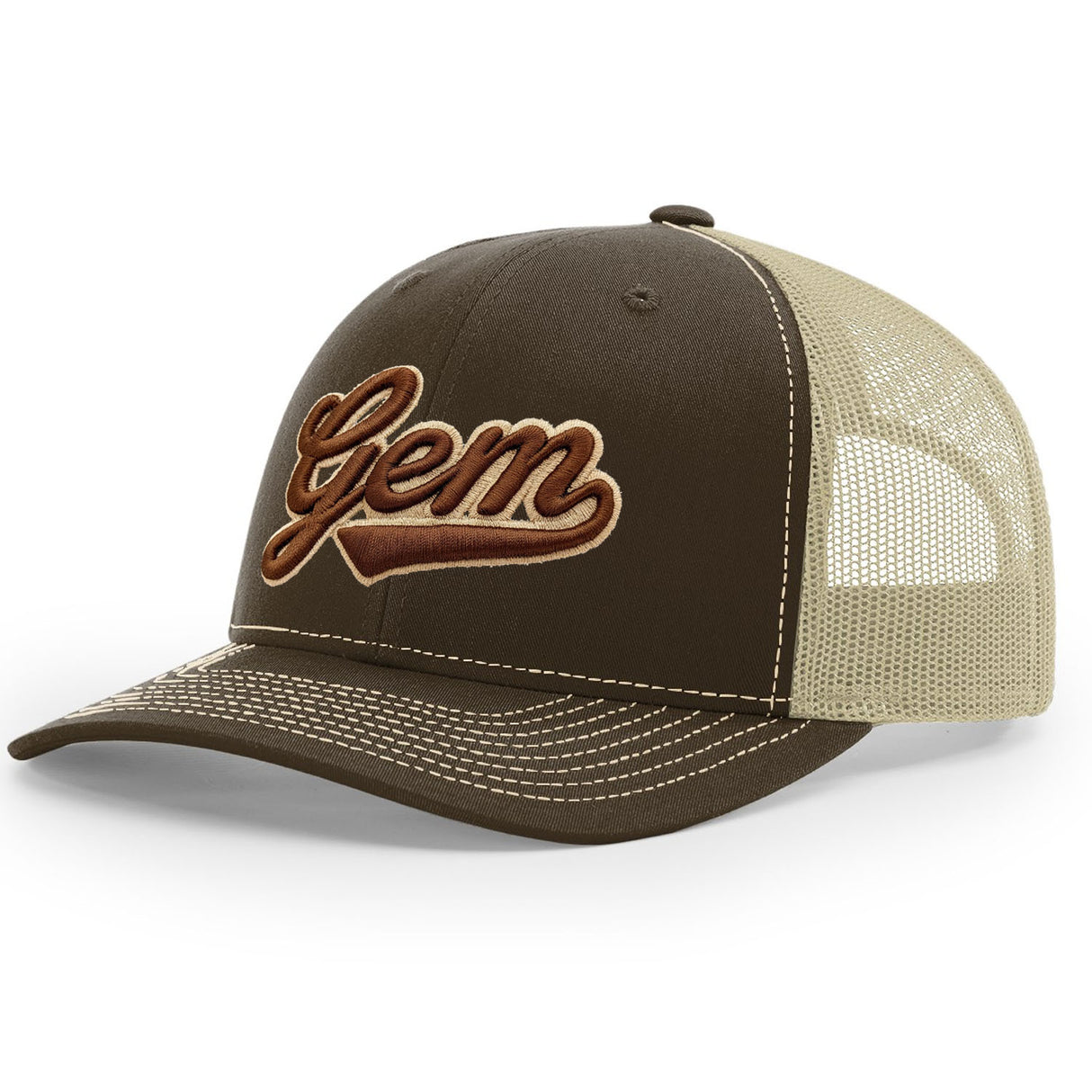 Gem Gloves R112 Trucker Hat - Brown/Khaki Script