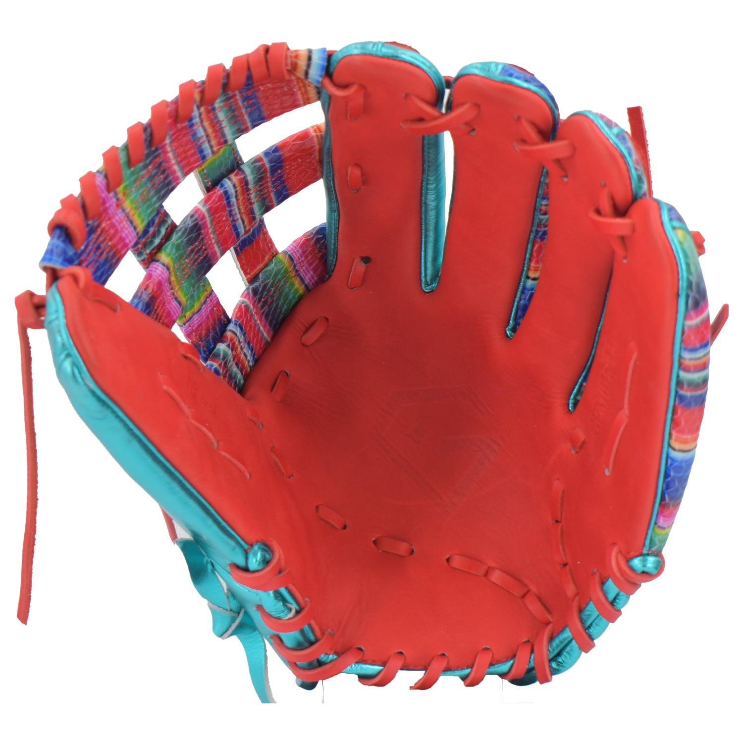 Gem Gloves Softball Fielding Glove - GEM015 (Metallic Aqua/Red)