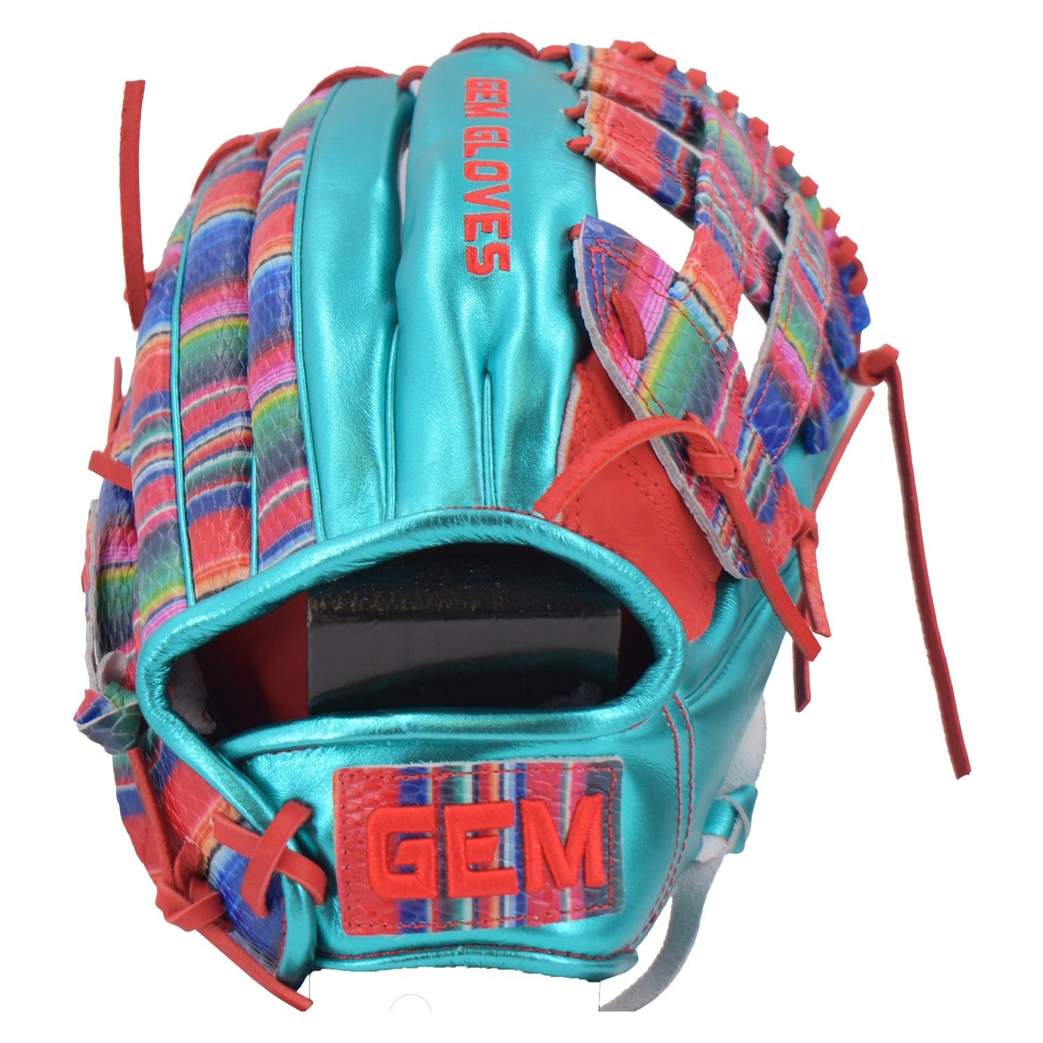 Gem Gloves Softball Fielding Glove - GEM015 (Metallic Aqua/Red)