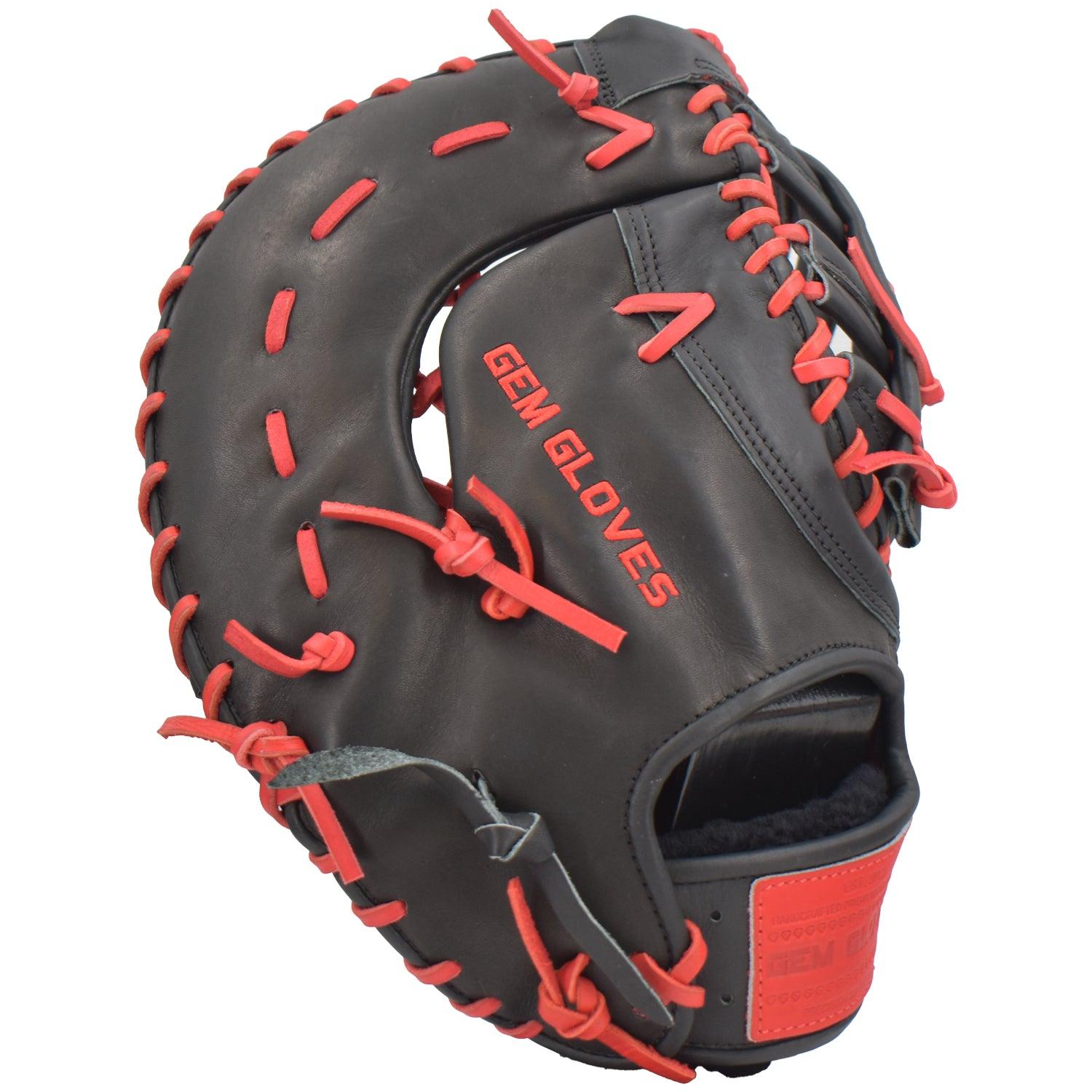 Gem Gloves Softball First Base Mitt/Glove - GEM018 (Black/Red)