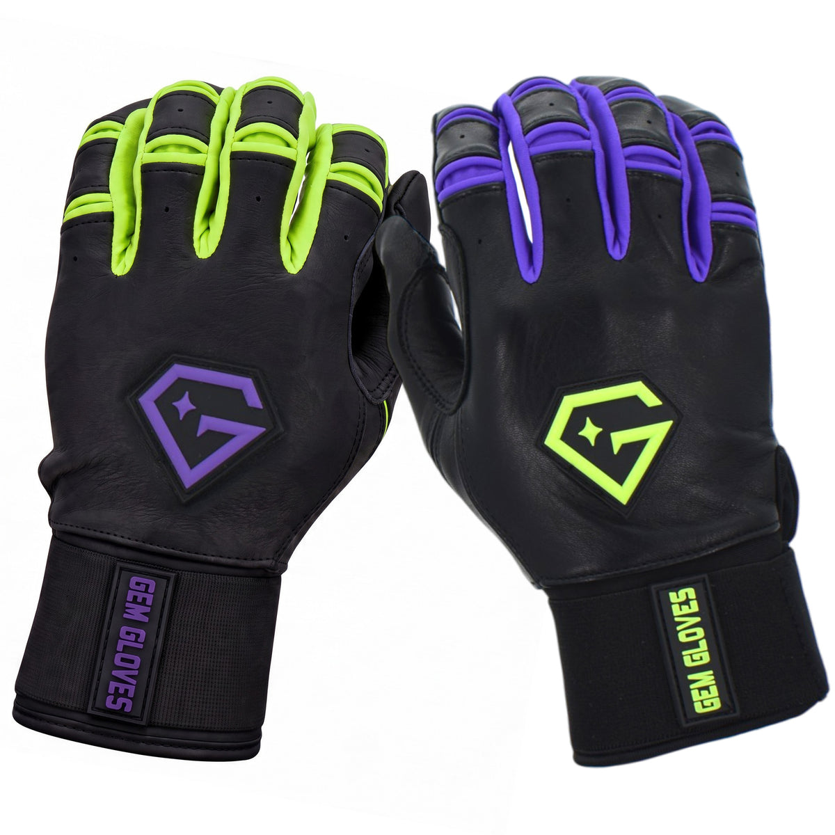 Gem Glove Prospector Long Cuff Batting Glove - Black/Purple/Green