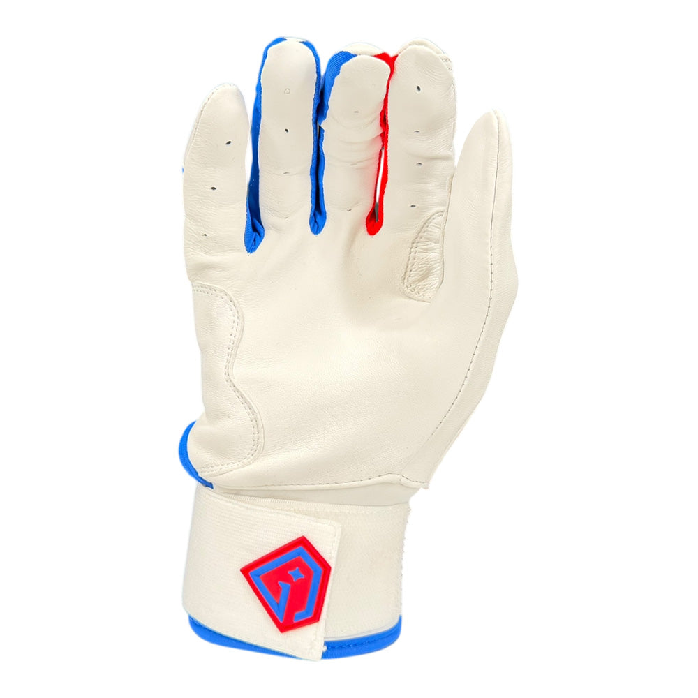 Gem Glove Prospector Long Cuff Batting Glove - White/Red/Royal