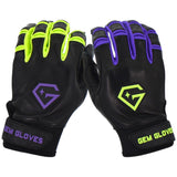 Gem Glove Prospector Short Cuff Batting Glove - Black/Purple/Green