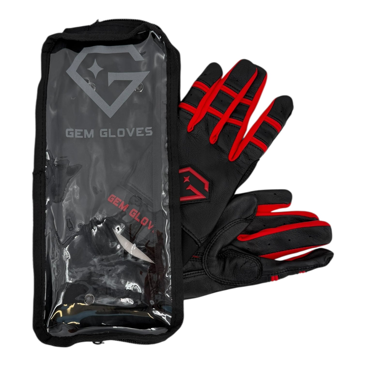 Gem Glove Prospector Short Cuff Batting Glove - Black/Red