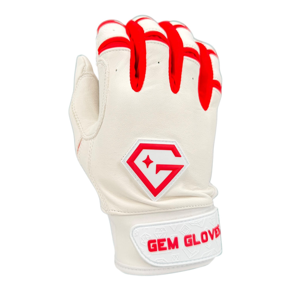 Gem Glove Prospector Short Cuff Batting Glove - White/Red