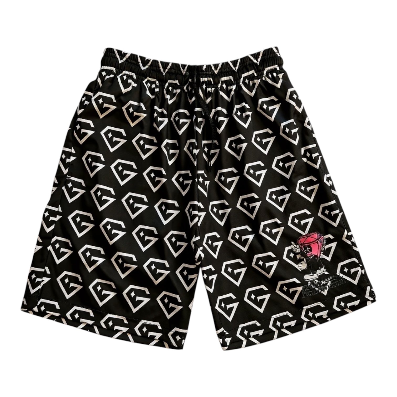 Gem Gloves Mesh Shorts - No Pressure No Diamonds - Black/White