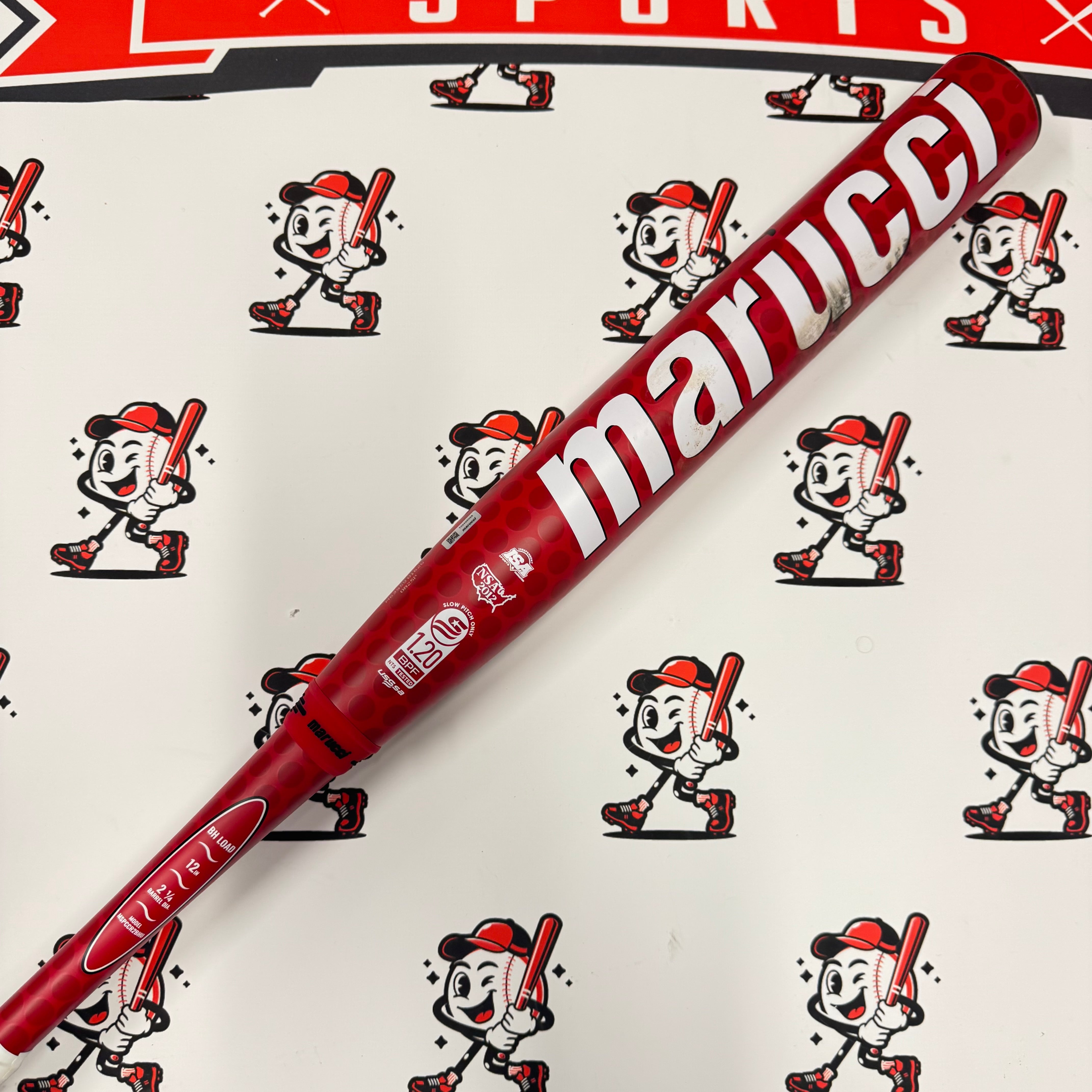 (AUCTION) USED 2025 Marucci Chocolate Crush Red BH Load USSSA Slowpitch Softball Bat - MSPCCR2BHU (26oz)