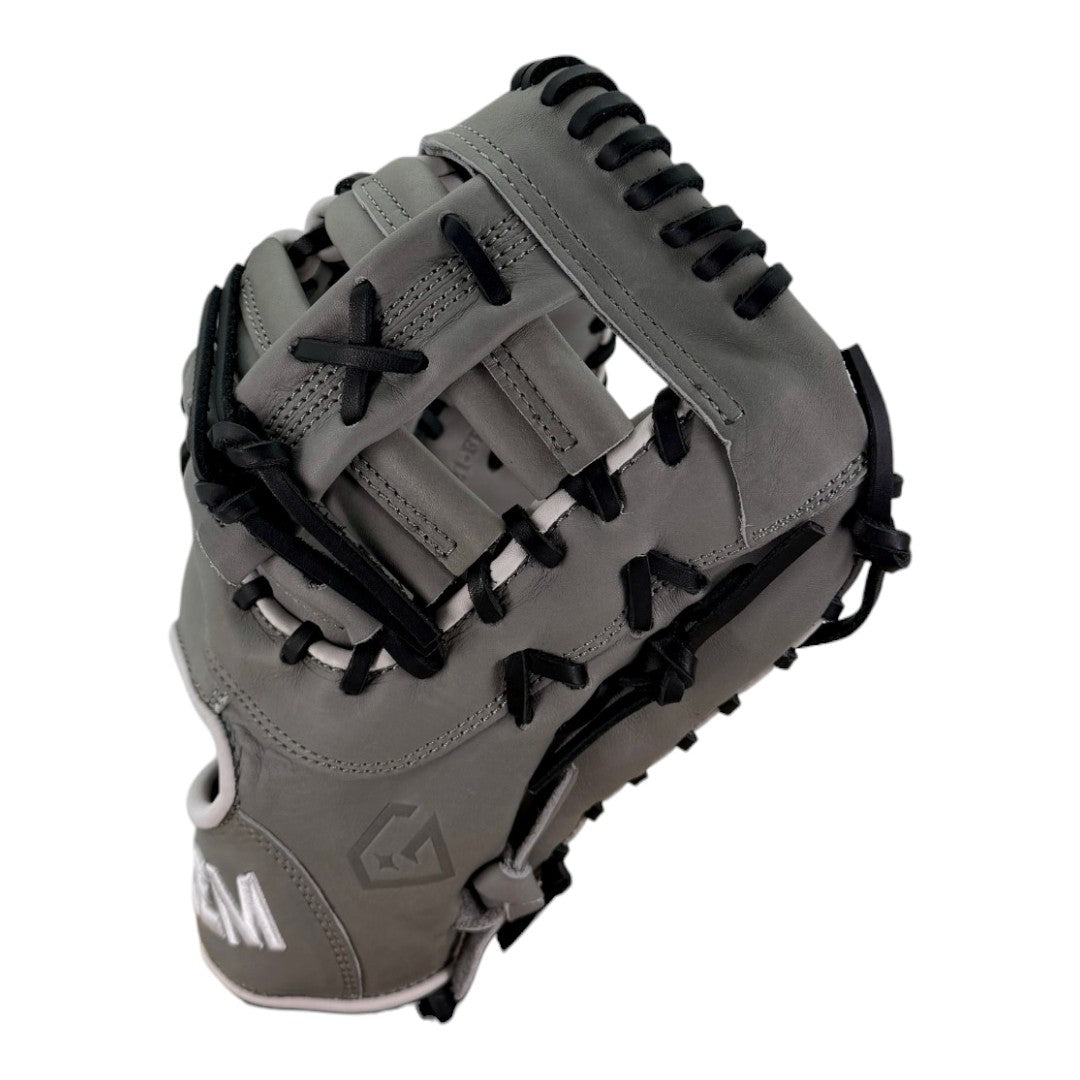 Gem Gloves Softball First Base Mitt/Glove - GEM021 (Grey/Black/White) – Product View | Smash It Sports | leather, kip, pro
