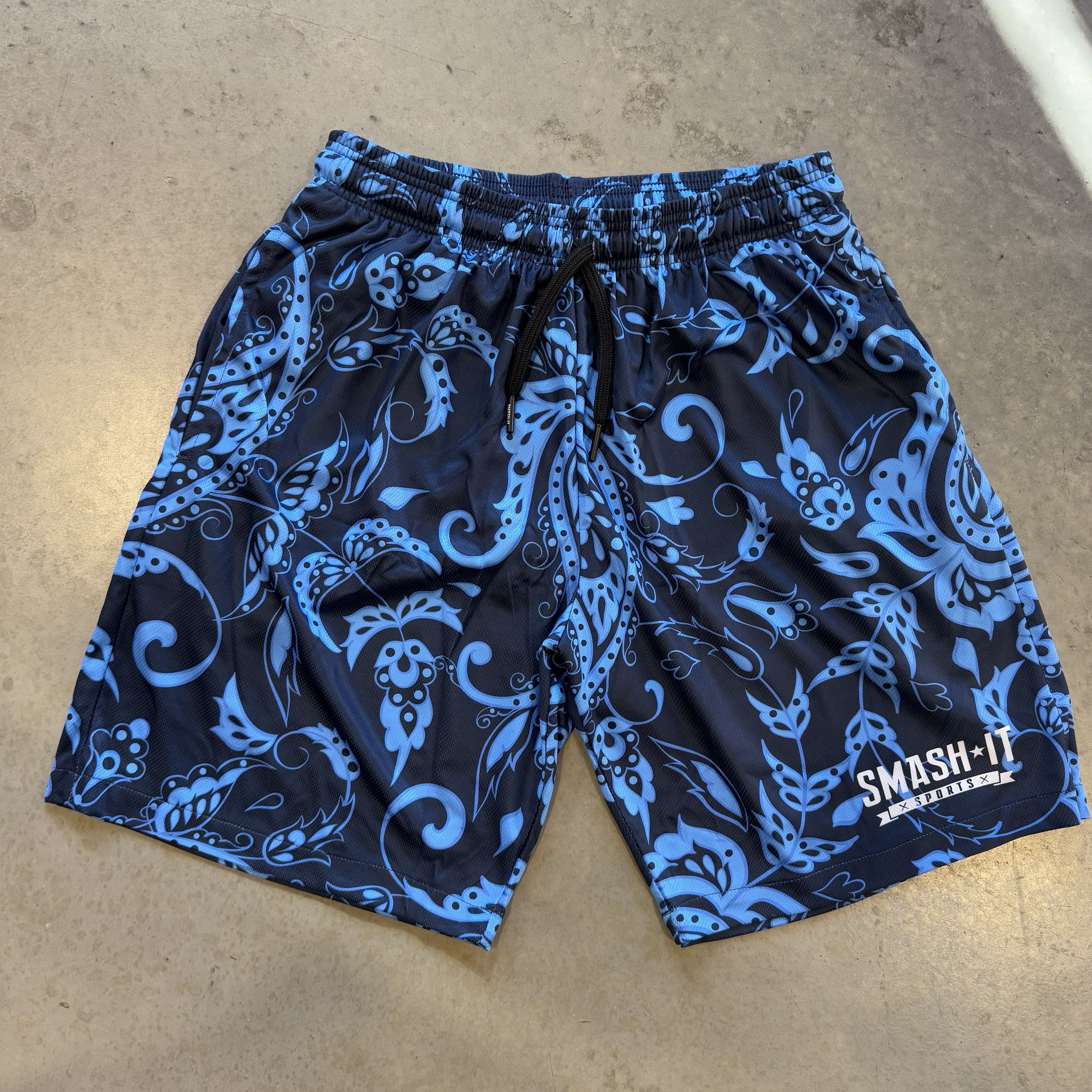Smash It Sports Mesh Shorts - Paisley Navy/Carolina