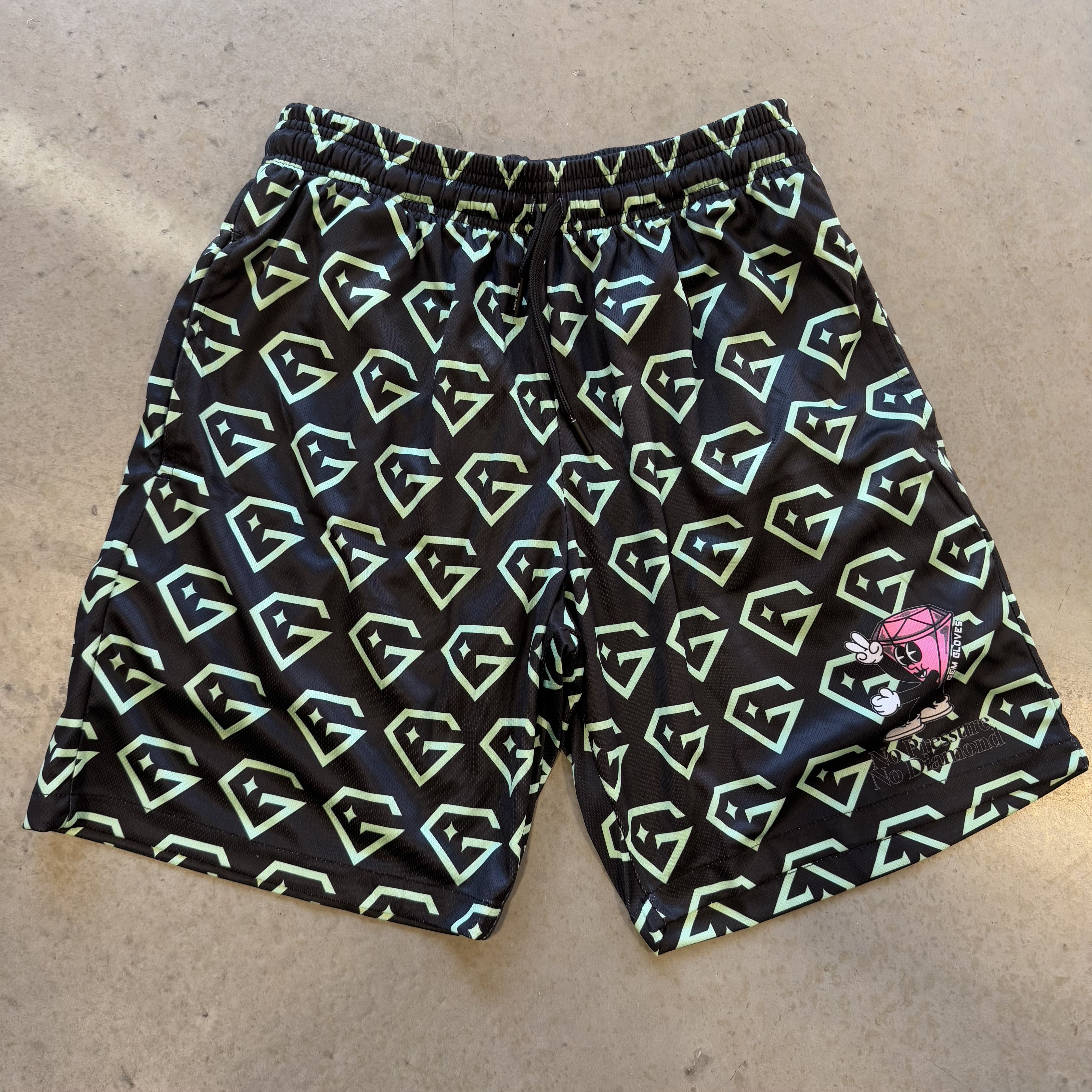 Gem Gloves Mesh Shorts - No Pressure No Diamonds - Black/Mint