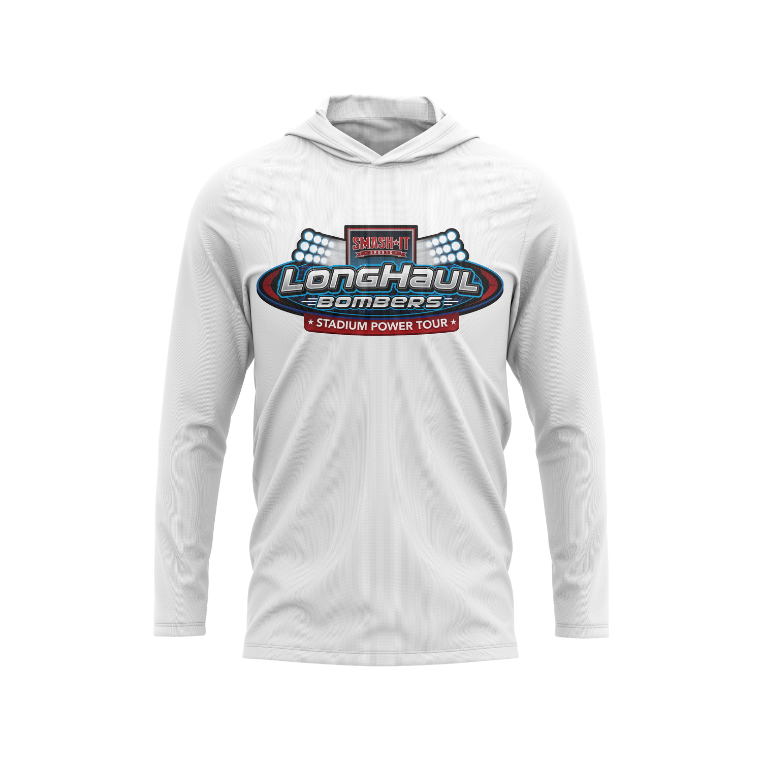 Long Haul Bombers - Semi-Sub Hooded Long Sleeve Shirt - Stadium Power Tour - White/Red/Blue