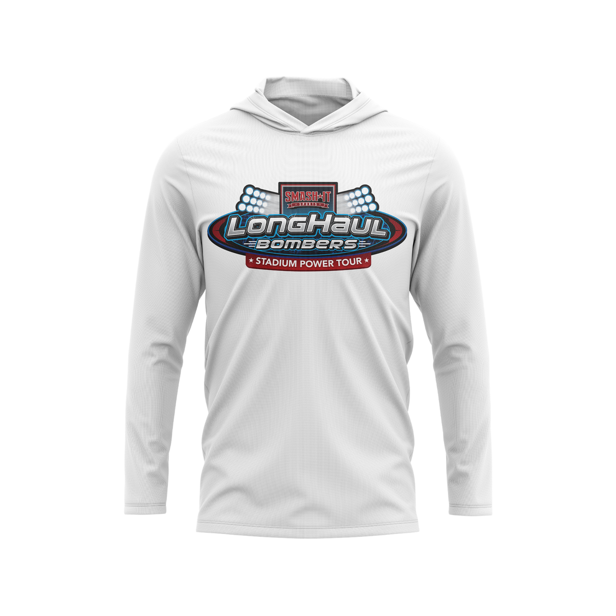 Long Haul Bombers - Semi-Sub Hooded Long Sleeve Shirt - Stadium Power Tour - White/Red/Blue