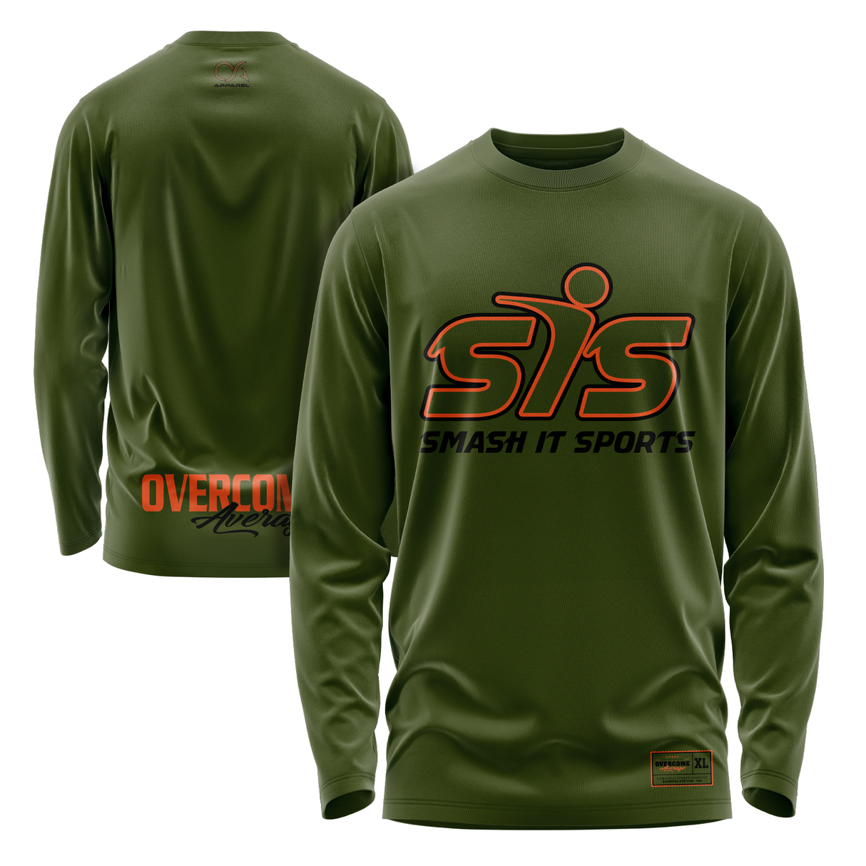 Smash It Sports Long Sleeve Shirt - The League (Army Green/Orange)