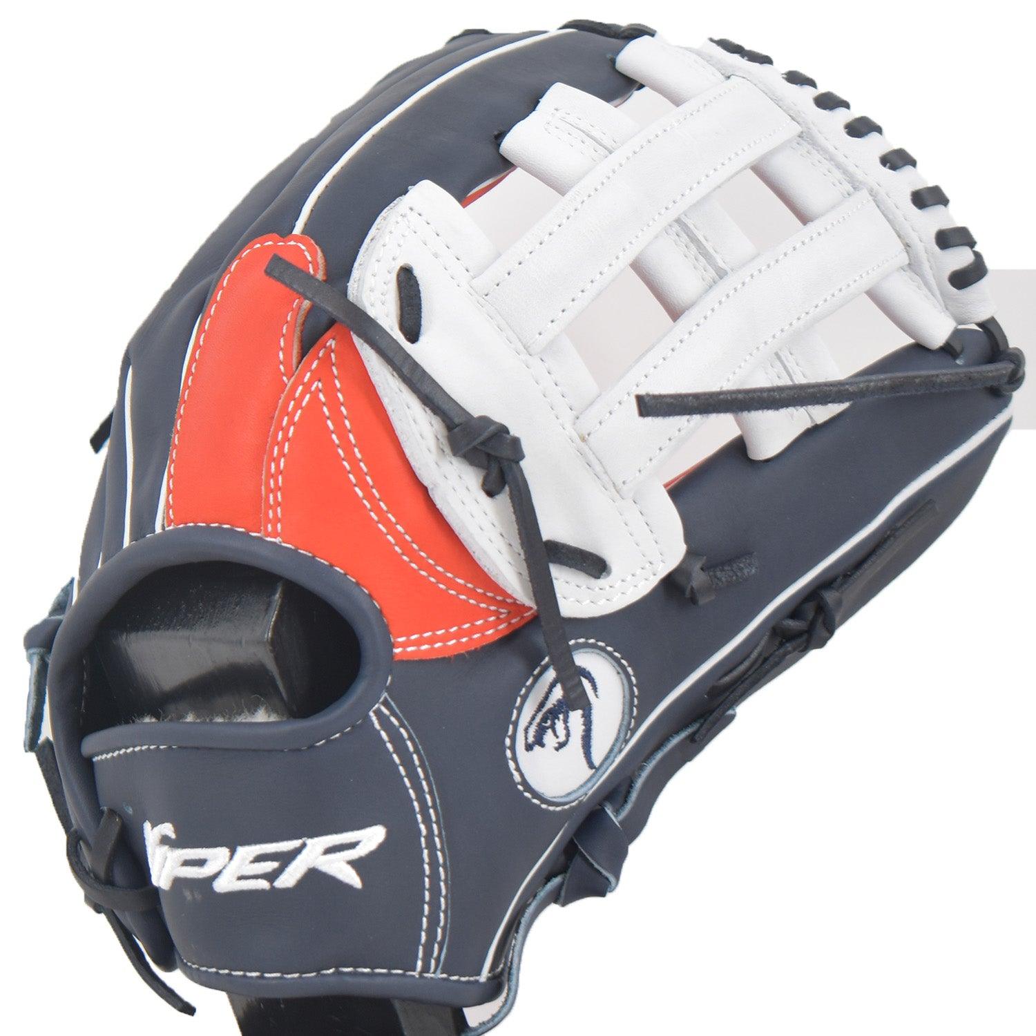 Viper Japanese Kip Leather Slowpitch Softball Fielding Glove Navy/Red/White - Smash It Sports