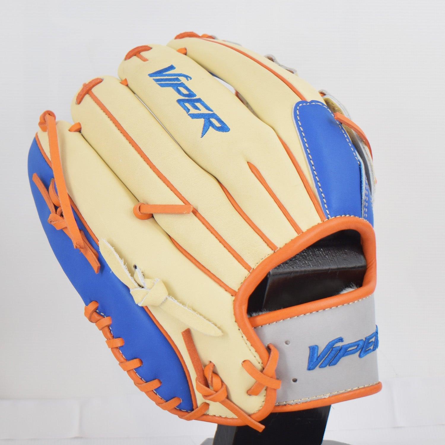 Viper Japanese Kip Leather Slowpitch Softball Fielding Glove Royal/Tan/Orange/Grey - Smash It Sports