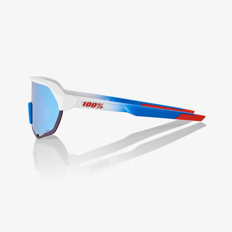 100 Percent Sunglasses - S2 -TotalEnergies Team Matte White / Metallic Blue HiPER Blue Multilayer Mirror Lens - Smash It Sports