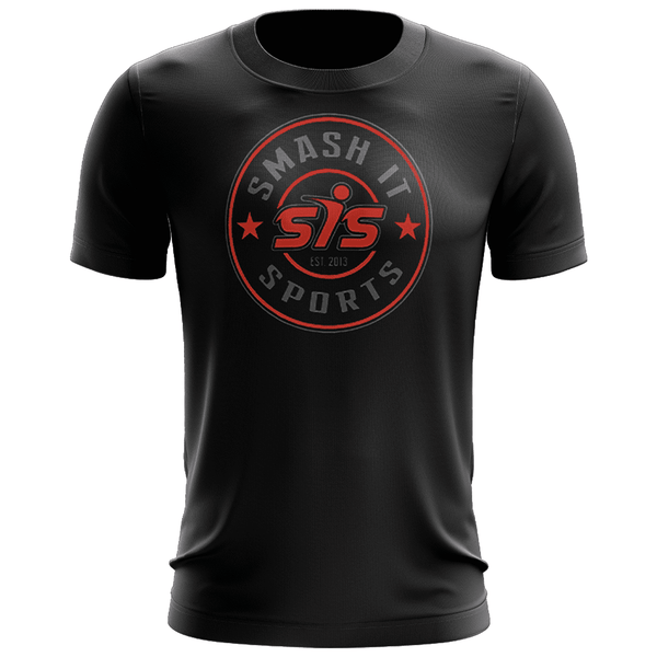 Smash It Sports EVO-Tech Short Sleeve Shirt - Black Red/Charcoal Circle Logo - Smash It Sports