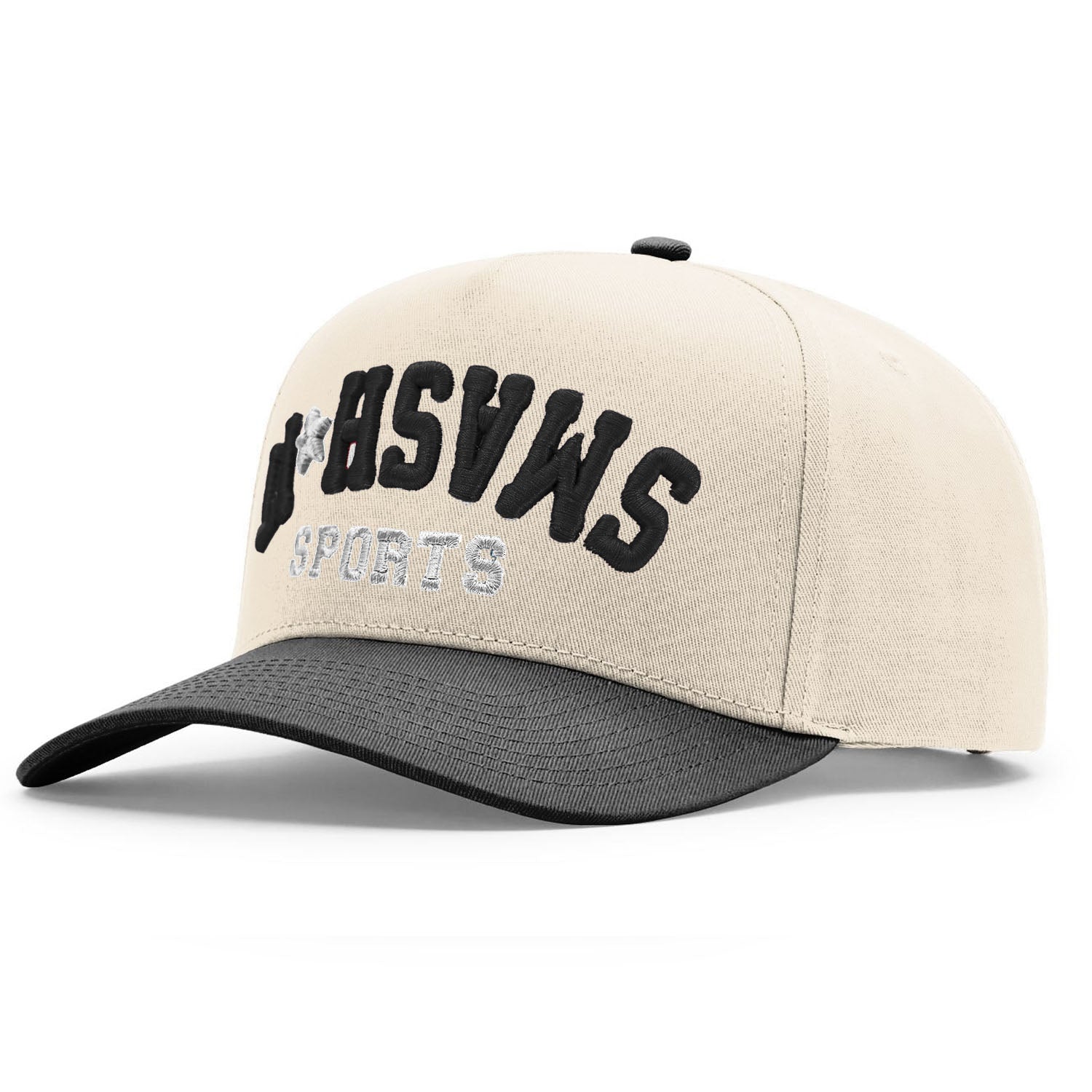Smash It Sports Five Panel Snapback Hat - Khaki/Black – Product View | Smash It Sports | leather, seam