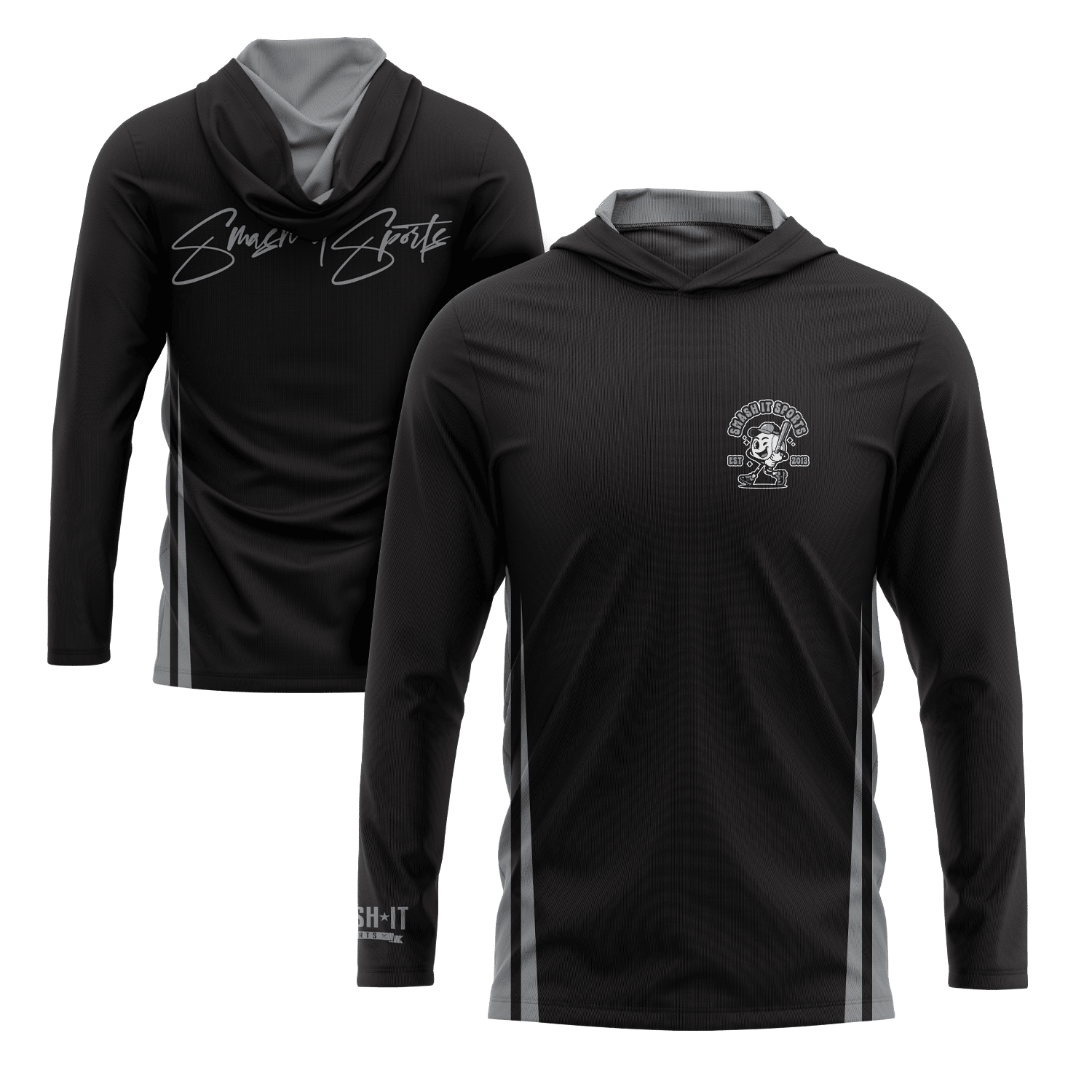 Smash It Sports Hooded Long Sleeve Tee - Black/Gray