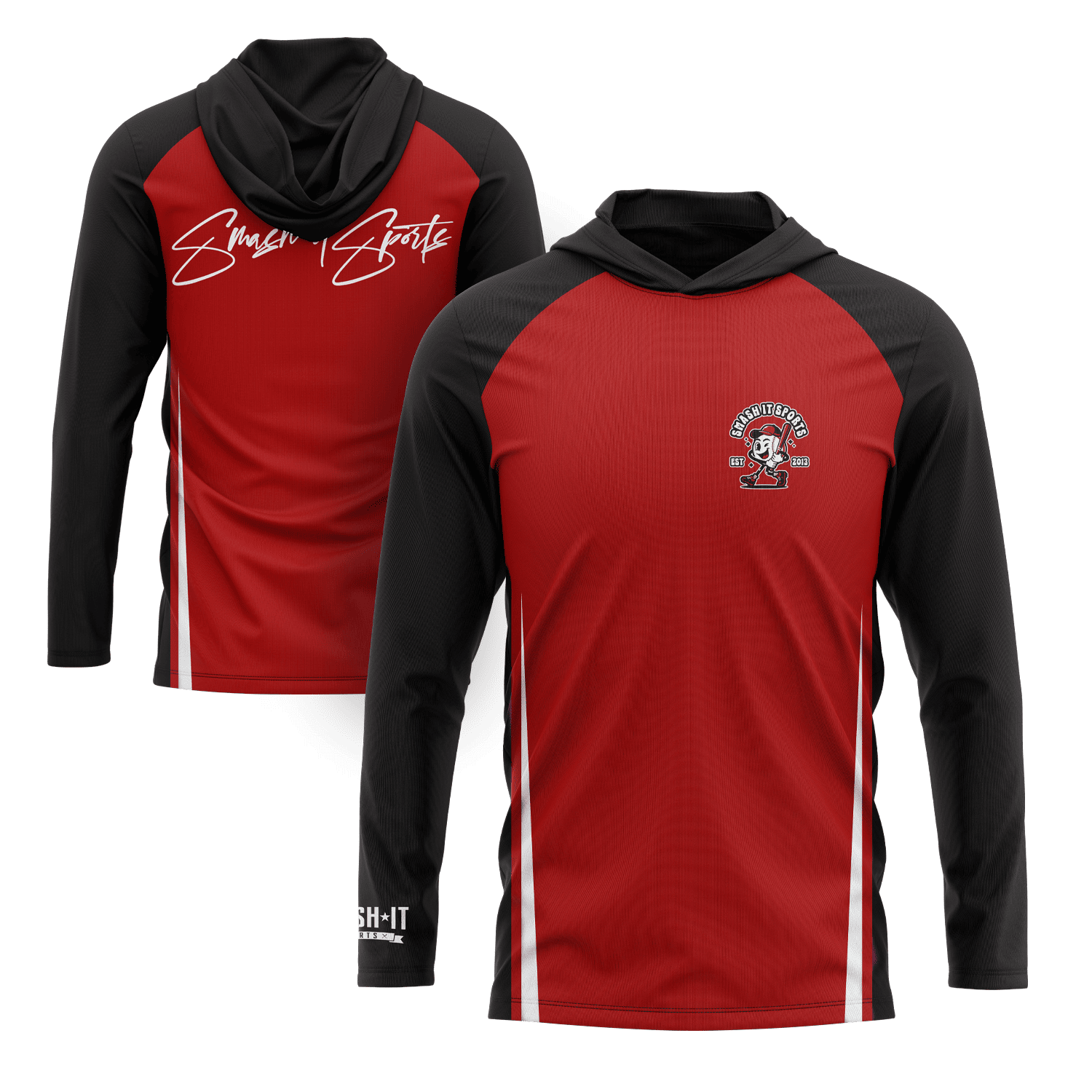 Smash It Sports Hooded Long Sleeve Tee - Red/Black