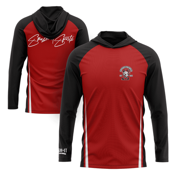 Smash It Sports Hooded Long Sleeve Tee - Red/Black