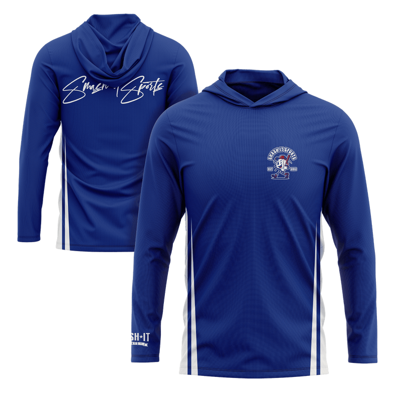 Smash It Sports Hooded Long Sleeve Tee - Royal Blue/White