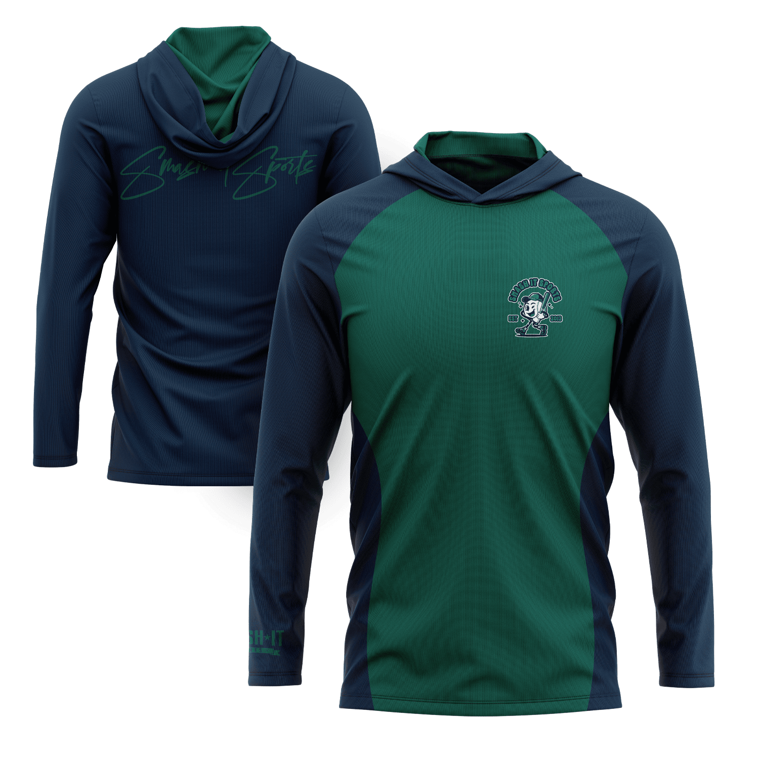 Smash It Sports Hooded Long Sleeve Tee - Teal/Navy