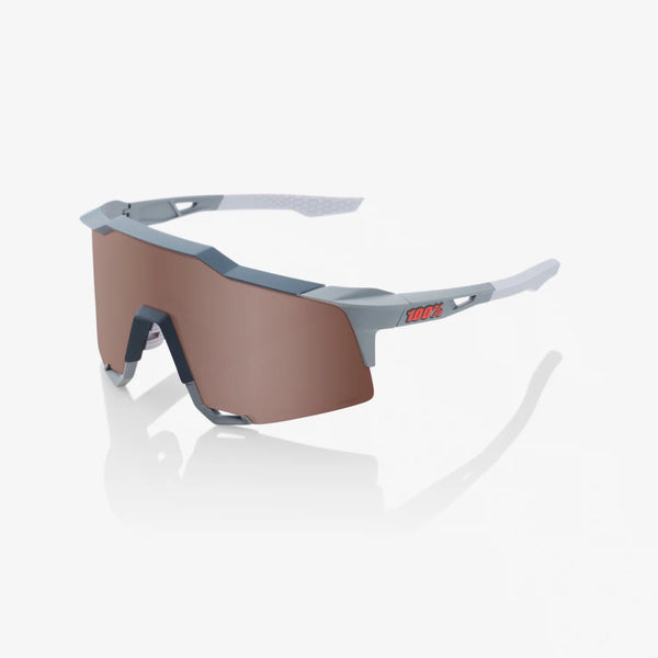 100 Percent Sunglasses - SPEEDCRAFT - Soft Tact Stone Grey - HiPER Crimson Silver Mirror Lens - Smash It Sports
