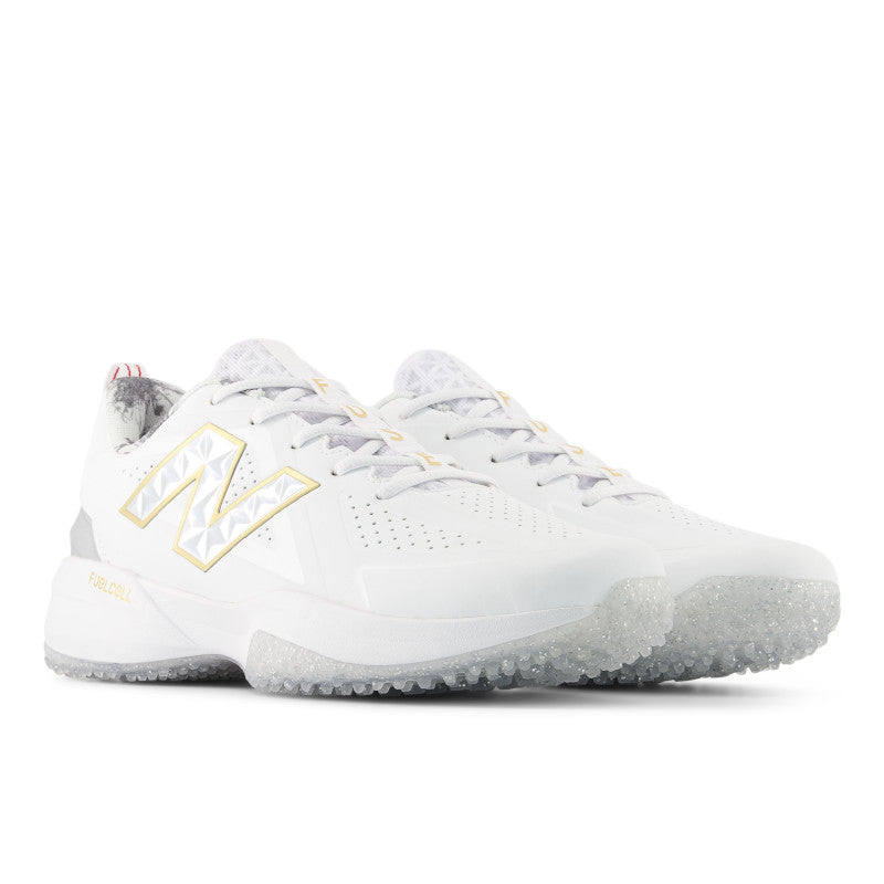 New Balance Women's FUSE v5 Turf Trainer Softball Shoes - White/Gold - STFUSEE5