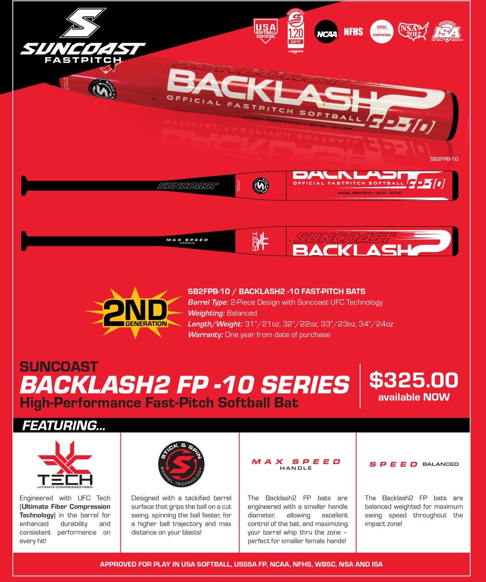 2024 Suncoast Backlash2 FP -10 Fastpitch Softball Bat (All Associations)