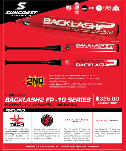 2024 Suncoast Backlash2 FP -10 Fastpitch Softball Bat (All Associations)