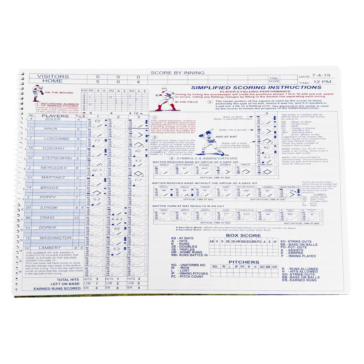 Smash It Sports Baseball/Softball Score Book (Side by Side 16 Position)